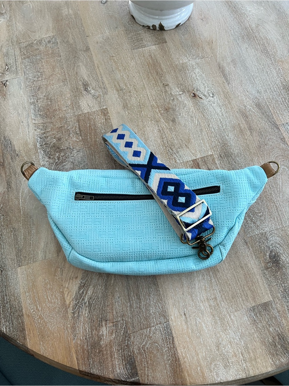 Turquoise Basketweave Leather Sling with Strap - Picture 8 of 11